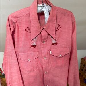 Men’s Lazy -H western Shirt Red  Sz. 16-16.5
